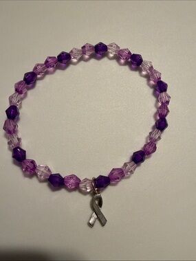 Purple Beaded Awareness Bracelet with Ribbon Charm